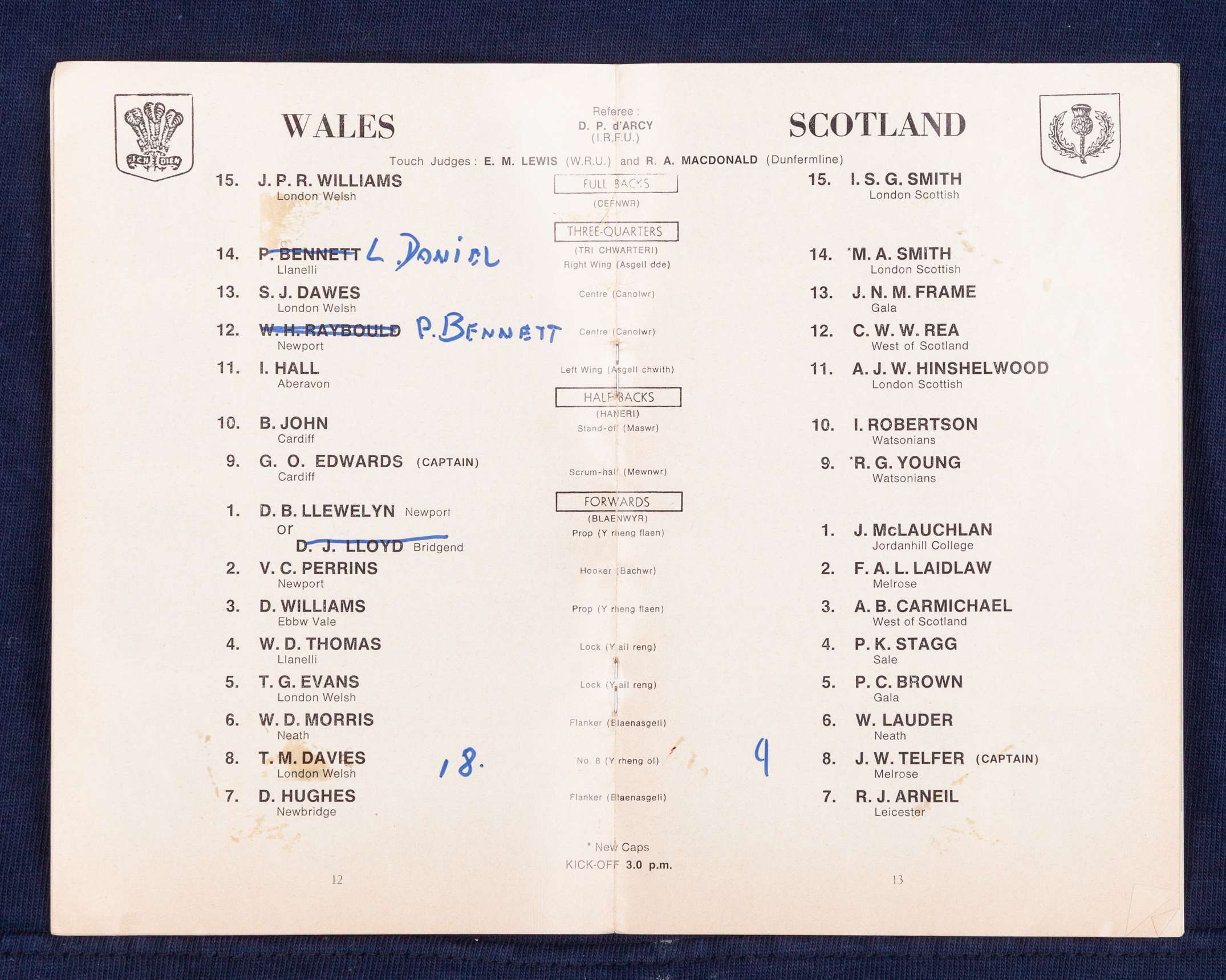 Ian Smith blue No.15 Scotland v. Wales rugby long-sleeved shirt, 1970 - Image 8 of 11