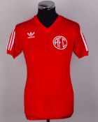 Jim McLean - red and white No.4 America FC v. Dundee United &nbsp;short-sleeved shirt, 1980s