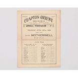 Clapton Orient v. Motherwell Friendly match programme, 30th April 1936
