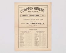 Clapton Orient v. Motherwell Friendly match programme, 30th April 1936