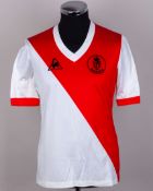 Jim McLean - red and white No.12 Monaco v. Dundee United short-sleeved shirt, 1981