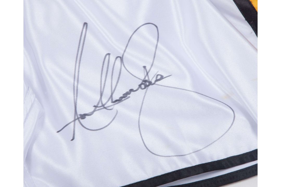 Anthony Joshua autographed white, black and gold boxing shorts display - Image 3 of 4
