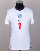 Jack Grealish white No.7 England v. Italy short-sleeved shirt, 2022