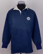 Sandy Carmichael blue No.3 Scotland v. Wales rugby long-sleeved shirt, 1976