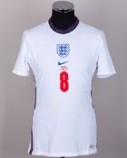 Jude Bellingham white No.8 England v. Austria short-sleeved shirt, 2021