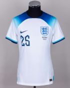 Eddie Nketiah white and blue No.25 England v. Australia short-sleeved shirt, 2023