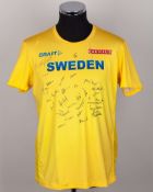 Yellow Sweden athletics autographed short-sleeved shirt, 2019