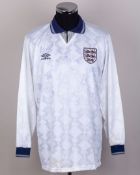 White No.14 England autographed long-sleeved shirt, 1990-92