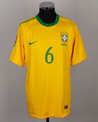 Michel Batos yellow and green No.6 Brazil short-sleeved shirt, 2009-10