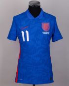 Jack Grealish blue No.11 England v. Republic of Ireland short-sleeved shirt, 2020