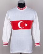 White and red No.7 Turkey v. Northern Ireland match worn long-sleeved shirt, 1969&nbsp;