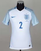 Nathaniel Clyne white and blue No.2 England v. Spain short-sleeved shirt, 2016
