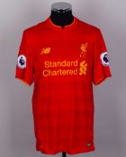 Ovie Ejaria red No.53 Liverpool match issue short-sleeved shirt, 2016