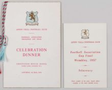 Aston Villa 1957 F.A.Cup Final a celebration dinner menu card, 4th May 1957&nbsp;