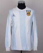 Ricardio Bochini blue and white No.19 Argentina v. Norway long-sleeved shirt, 1986