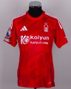 Alex Moreno red No.19 Nottingham Forest match issued short-sleeved shirt, 2025