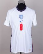 Declan Rice white No.8 England v. Denmark short-sleeved shirt, 2020