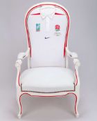 An England 2003 Rugby World Cup Champions commemorative white leather armchair