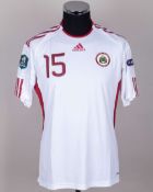 Igors Tarasovs white and maroon No.15 Latvia v. Croatia short-sleeved shirt, 2011