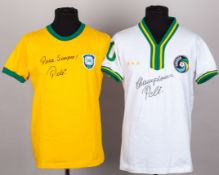 Four modern Pele autographed shirts
