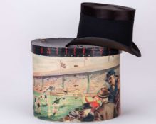 An Ashes and F.A.Cup decorative and pictorial top hat box