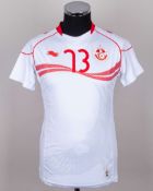 Wissem Ben Yahia white and red No.13 Tunisia v. Switzerland short-sleeved shirt, 2012