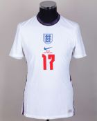 Harvey Barnes white No.17 England v. Wales short-sleeved shirt, 2020