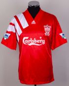 Red and white No.6 Liverpool short-sleeved shirt, 1992-93