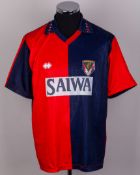 Carlos Aguilera red and navy blue No.9 Genoa short-sleeved shirt, 1993