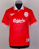 Jamie Redknapp autographed red Liverpool replica short-sleeved shirt, 1996-98