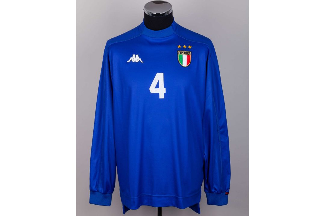 Demetrio Albertini blue No.4 Italy v. Belgium match worn long-sleeved shirt, 1999 - Image 1 of 6
