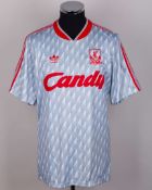 Grey and white No.7 Liverpool short-sleeved shirt, 1989-91