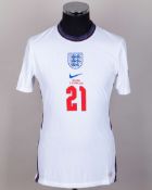 Danny Ings white No.21 England v. Belgium short-sleeved shirt, 2020