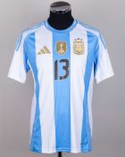 Cristian Romero blue and white No.13 Argentina match issued short-sleeved shirt