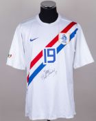 Jan Vennegoor of Hesselink white red and blue No.19 Holland autographed shirt, 2006