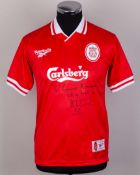 Jamie Redknapp autographed red Liverpool replica short-sleeved shirt, 1996-98