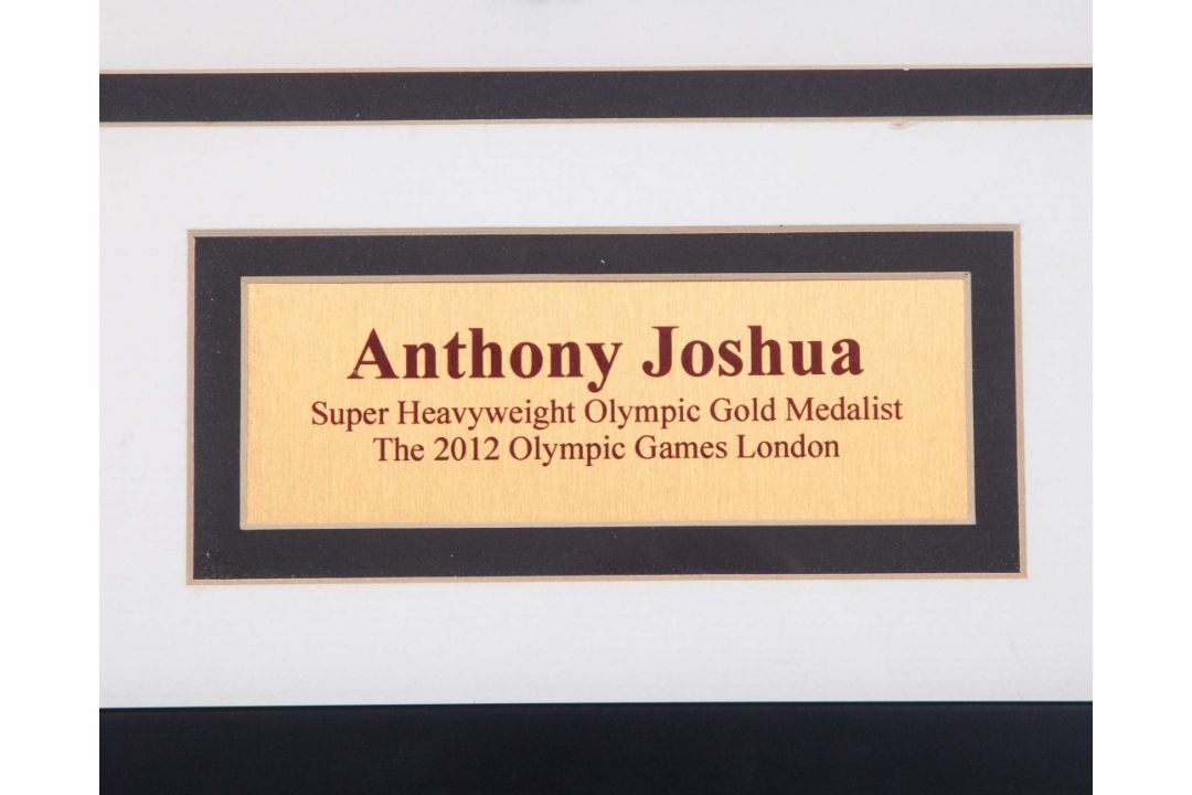 Anthony Joshua autographed white, black and gold boxing shorts display - Image 2 of 4