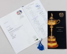 John O'Leary a 2002 Ryder Cup autographed Welcome Dinner menu