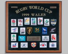 Rugby World Cup 1999 limited edition autographed nations embroidered cloth badges display