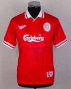 Jamie Redknapp autographed red Liverpool replica short-sleeved shirt, 1996-98