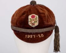 A brown velvet International polo cap, 1927-28