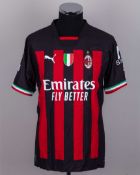 Theo Hernandez No.19 AC Milan v. Tottenham Hotspur match issued shirt, 2023