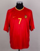 Belgium - Marc Wilmots red No.7 Belgium v. Scotland match issued short-sleeved shirt, 2001