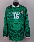 Mexico - green No.15 Mexico match issued long-sleeved Aztec shirt, 1997-98