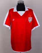 Tunisia - Seifeddine Jaziri red and white No.5 Tunisia match issued short-sleeved shirt&nbsp;