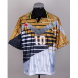 South Africa - John Moshoeu gold, black and white No.10 South Africa match worn shirt, 1997