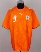 Ivory Coast - Arouna Kone orange and green No.9 Ivory Coast match issued shirt, c.2007