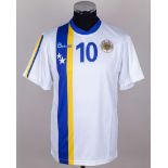 Curacao - white, blue and yellow No.10 Curacao match issued short-sleeved shirt, 2014-15