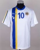Curacao - white, blue and yellow No.10 Curacao match issued short-sleeved shirt, 2014-15