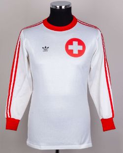 Switzerland - Jorg Stohler white and red No.2 Switzerland v. Scotland match issued shirt